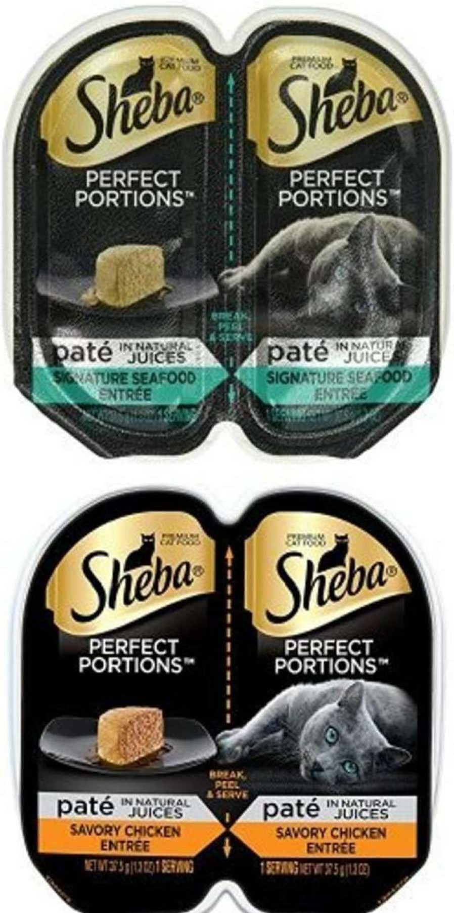 cat food Sheba Wet Food | Sheba Perfect Portions Pate In Natural Juices Signature Seafood And Savory Chicken Entree Grain Free Cat Food 2.6 Ounces (48 Twin Packs)