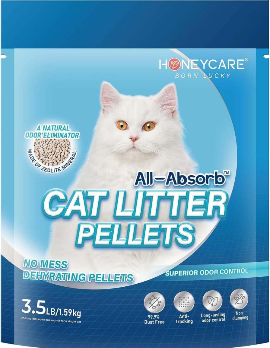 cat litter All-Absorb | Honeycare All-Absorb Cat Litter Pellets, Zeolite, Long-Lasting Odor Control Non-Climping Litter, 14 Lbs Pack