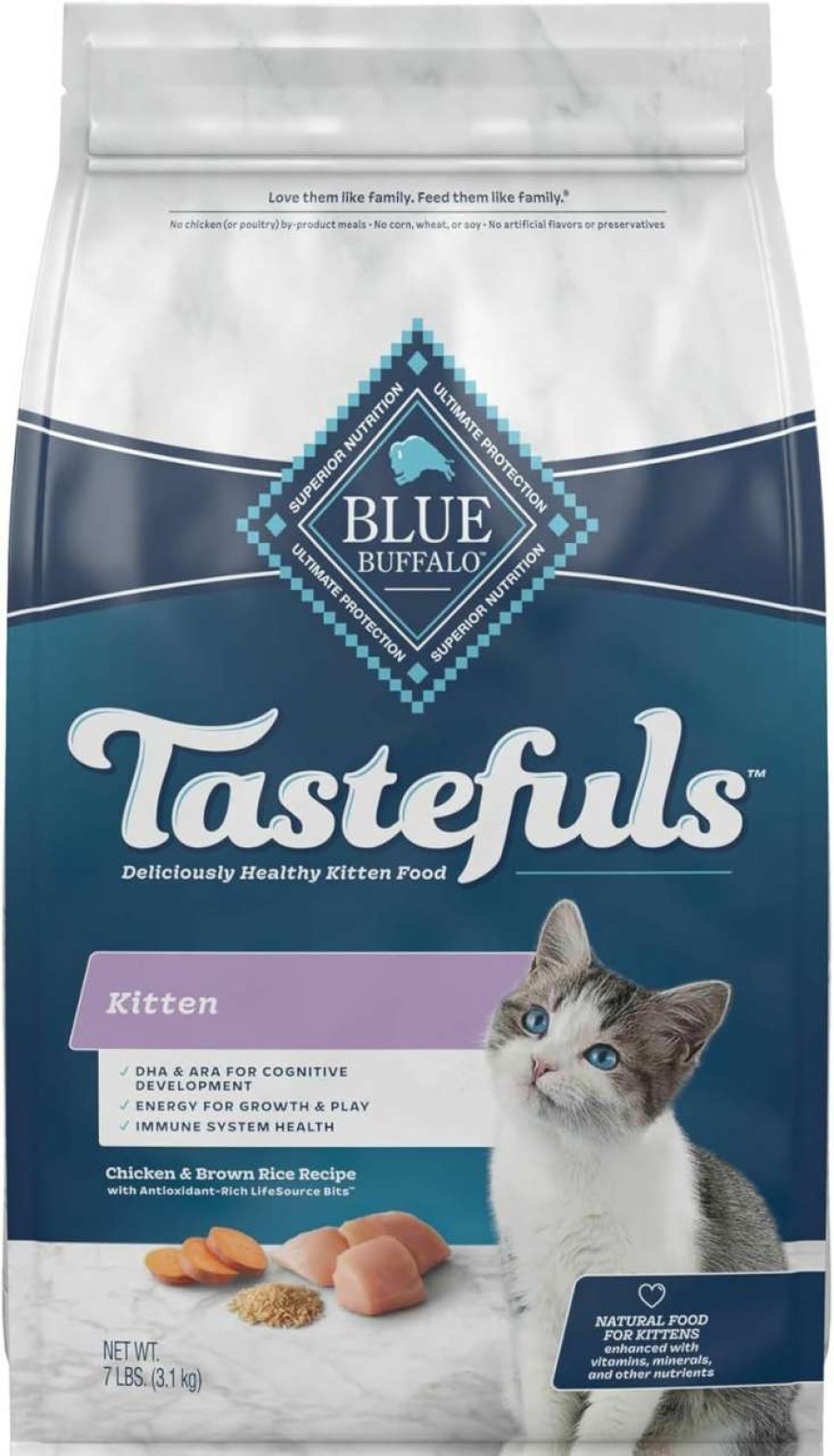 cat food Blue Buffalo | Blue Buffalo Tastefuls Kitten Natural Dry Cat Food, Chicken 7Lb Bag