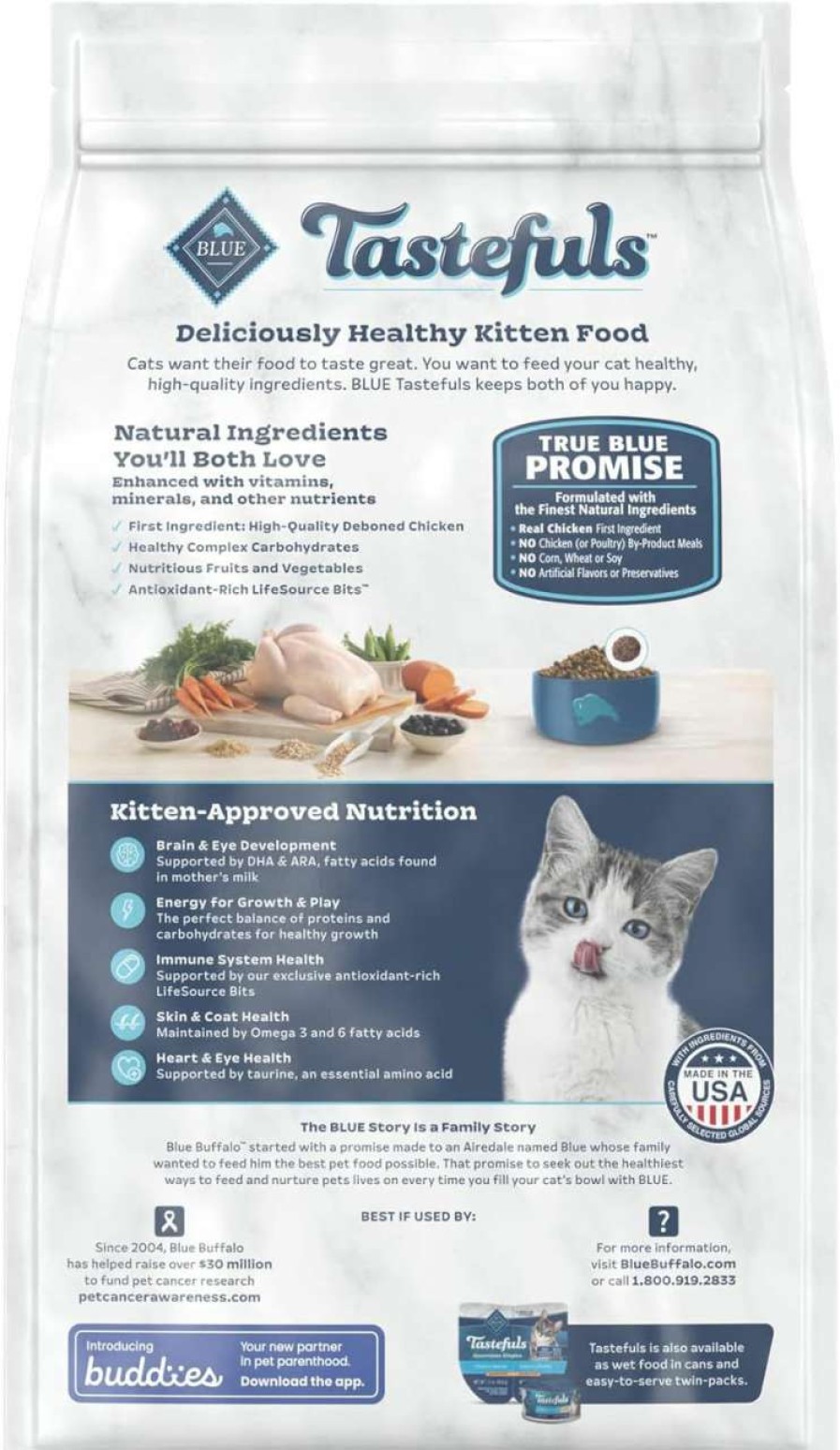 cat food Blue Buffalo | Blue Buffalo Tastefuls Kitten Natural Dry Cat Food, Chicken 7Lb Bag