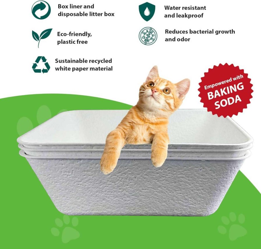 cat litter ANGELYCIA | Angelycia Disposable Litter Boxes For Cats | Baking Soda Effect And Maximum Odor Control |17.1"L, 12.6"W, 6.6"H | Recycled White Paper | Durable And Water Resistant | Large Size (Large- 3 Pieces)