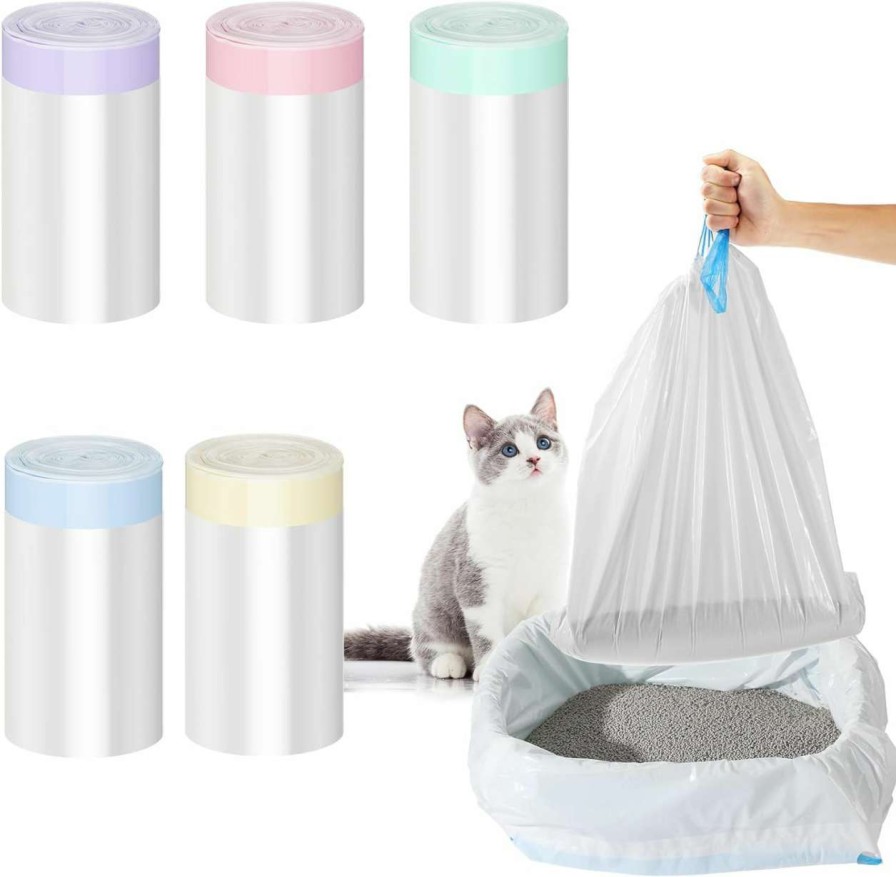 cat litter Tinlade | 50 Count Jumbo Cat Litter Box Liners Large Drawstring Cat Litter Liners Unscented Tear Resistant Cat Litter Bags For Trash Waste To Keep Your Home Clean (Gray, Red,39 X 22 Inch)