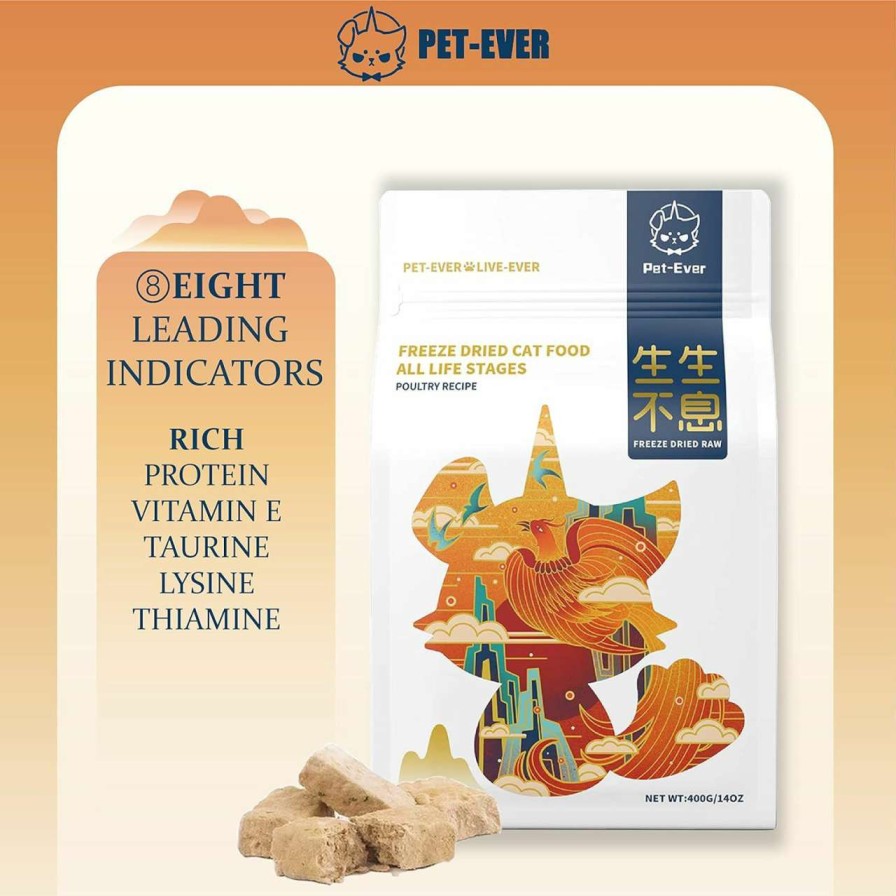 cat food PET-EVER | Pet-Ever Freeze Dried Raw Cat Food 96% Raw Meat 60% Protein Rich Hypoallergenic Dry Cat Food Grain Free,Poultry Recipe With Cat Dish