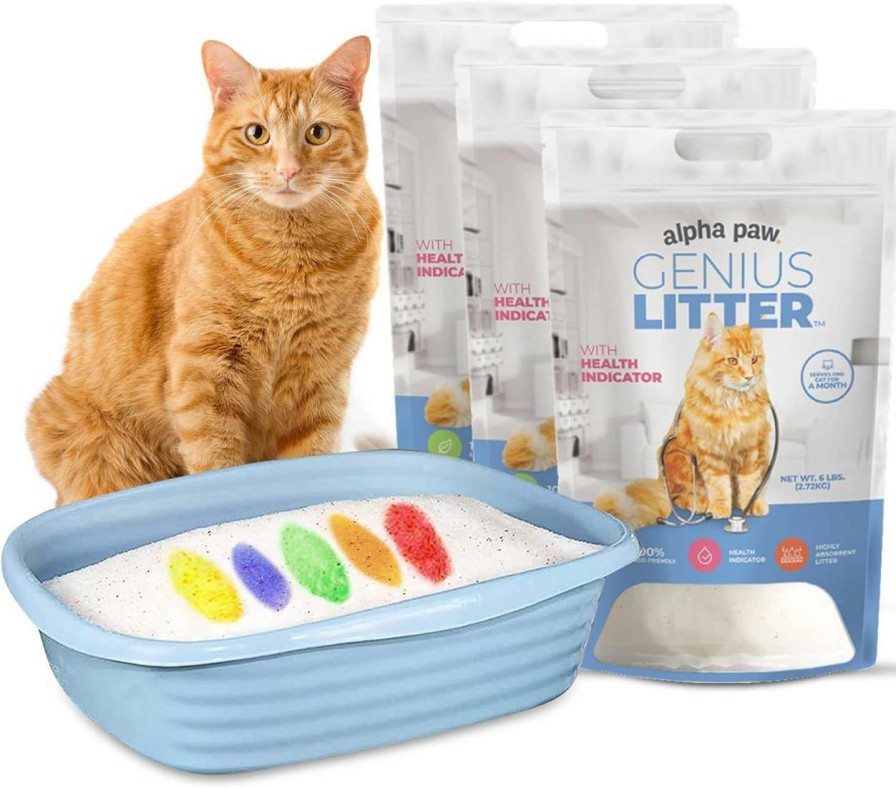 cat litter Alpha Paw | Alpha Paw - Genius Cat Litter With 5-Color Health Indicator, Non Clumping Lightweight Silica Gel Crystals (12 Lbs)