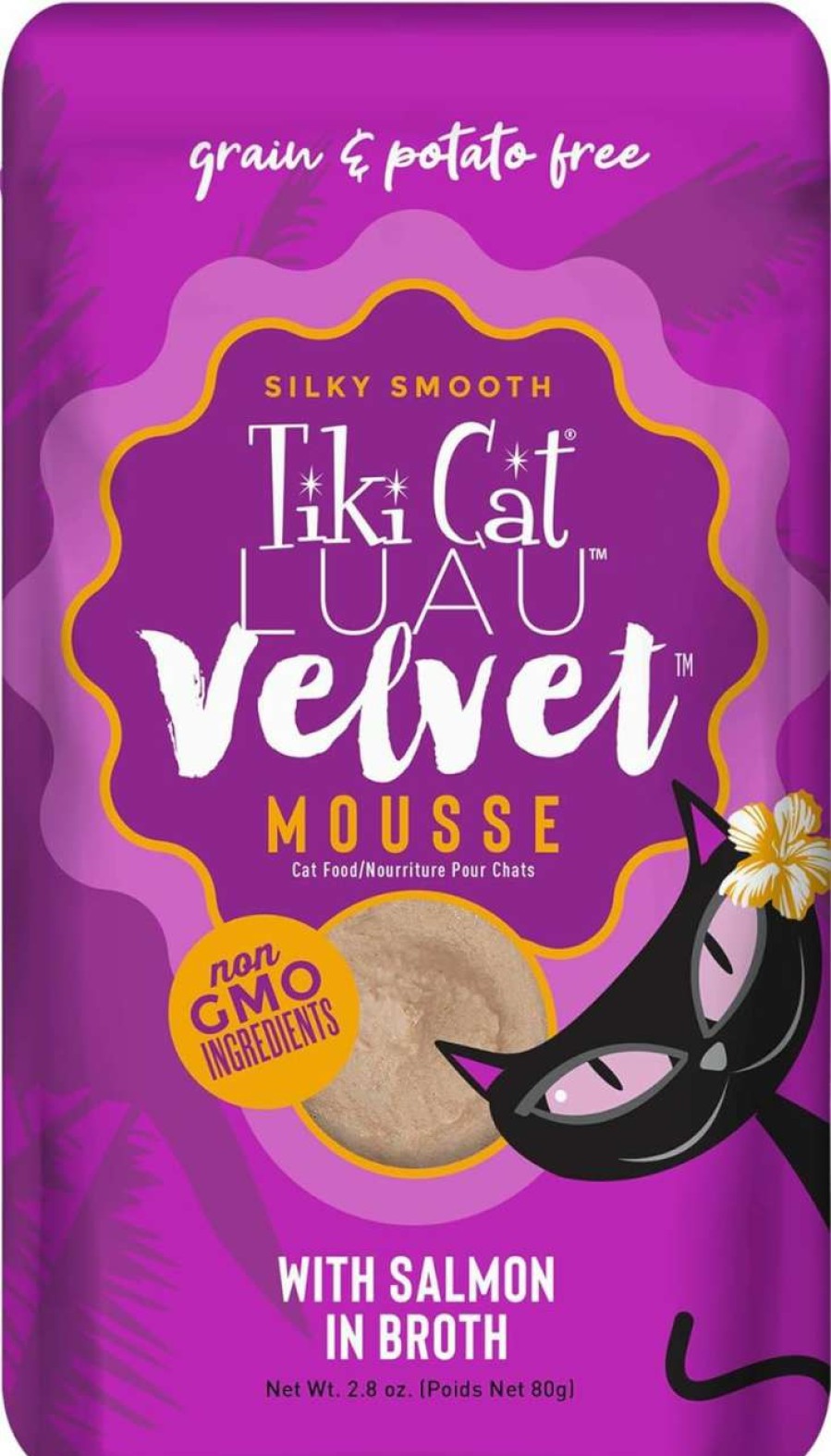 cat food wet TIKI PETS | Tiki Cat Luau Velvet Mousse, Chicken & Salmon In Broth, Complete Nutrition For Balanced Diet, Wet Cat Food For All Life Stages, 2.8 Oz. Pouch (Pack Of 12)