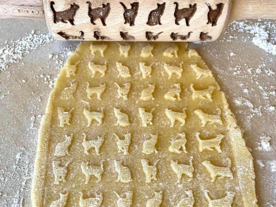 cat food Algis Crafts | Kid Rolling Pin Meow Cats For Embossed Cookies. Laser Engraved Dough Roller For Handmade Cookies Gift For Kid Boy, Girl Birthday By Algis Crafts