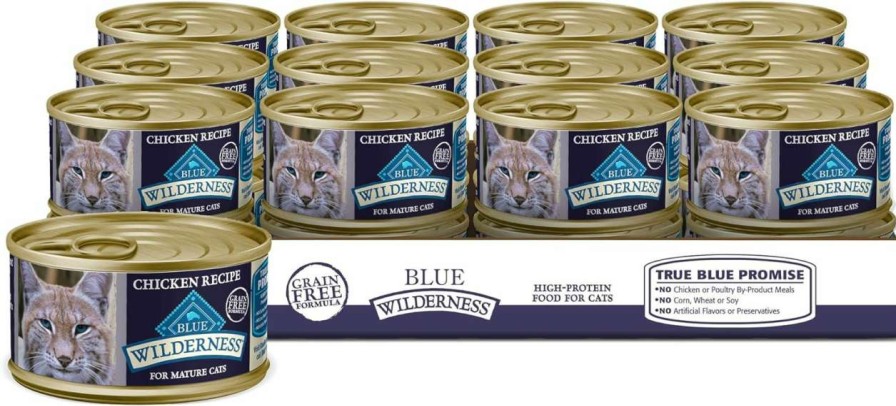 cat food wet Blue Buffalo | Blue Buffalo Wilderness High Protein Grain Free, Natural Mature Pate Wet Cat Food, Chicken 3-Oz Cans (Pack Of 24)