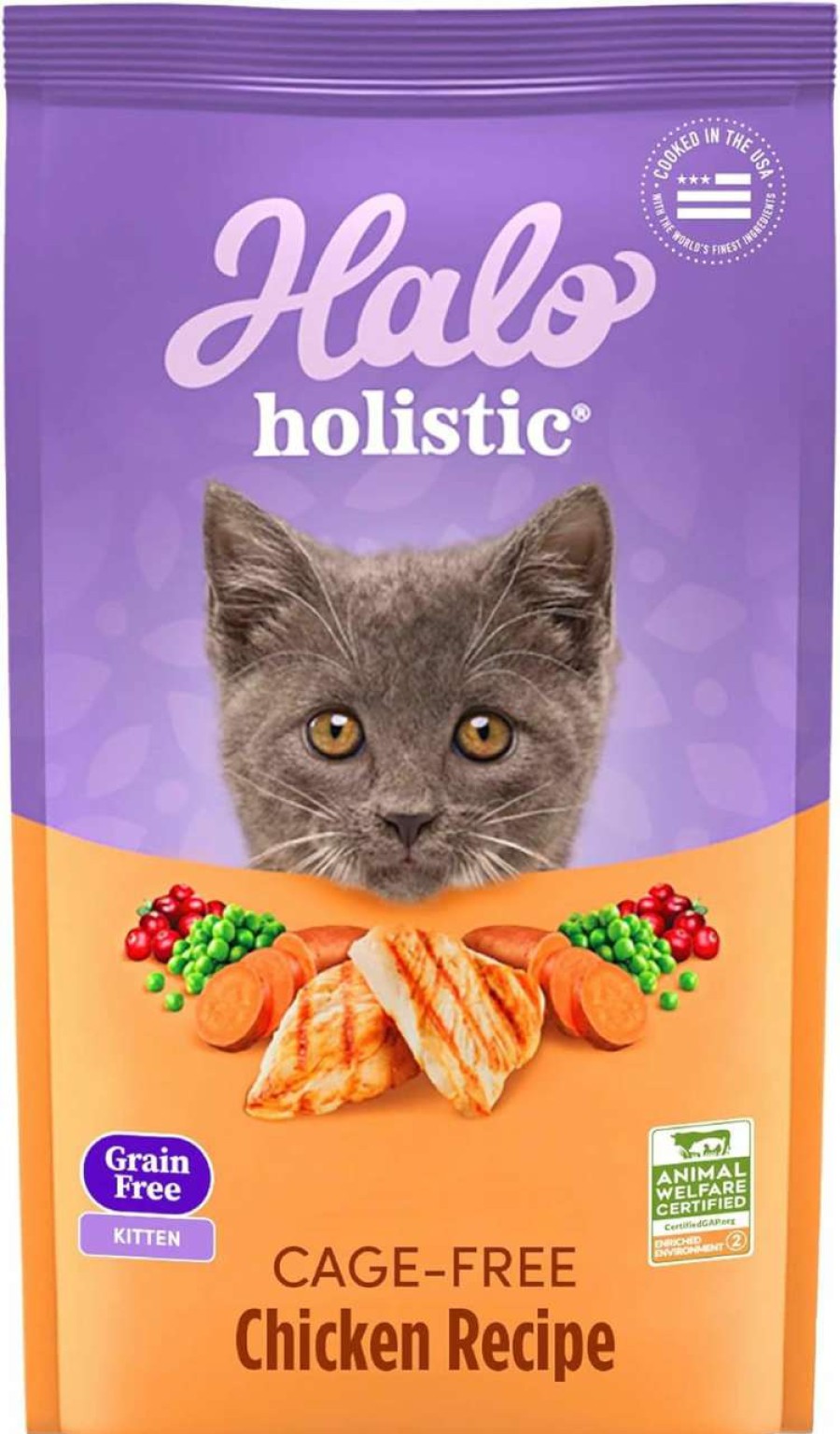 cat food dry Halo | Halo Holistic Kitten Food Dry, Grain Free Cage-Free Chicken Recipe, Complete Digestive Health, Dry Cat Food Bag, Kitten Formula, 6-Lb Bag