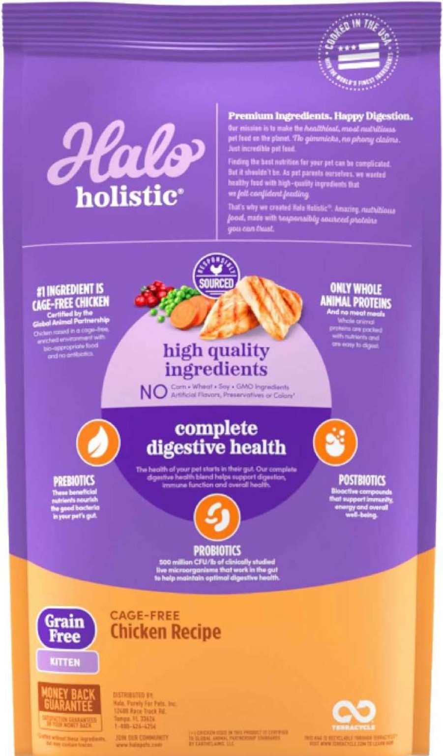 cat food dry Halo | Halo Holistic Kitten Food Dry, Grain Free Cage-Free Chicken Recipe, Complete Digestive Health, Dry Cat Food Bag, Kitten Formula, 6-Lb Bag