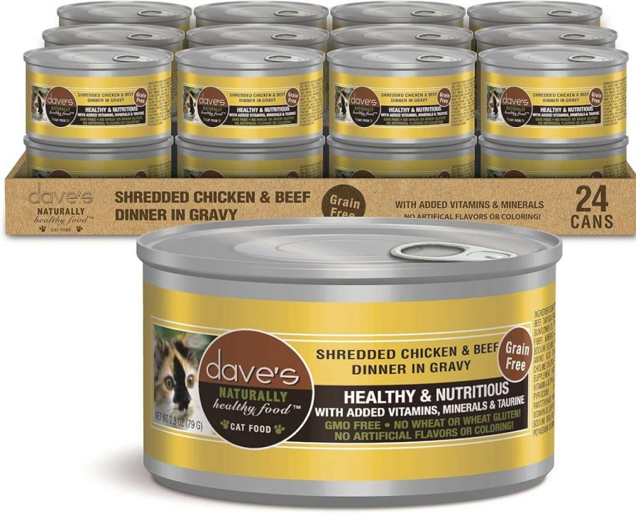 cat food wet Dave's Pet Food | Dave'S Pet Food Grain Free Wet Cat Food (Shredded Chicken & Duck In Gravy), Naturally Healthy Canned Cat Food, Added Vitamins & Minerals, Wheat, Gluten, & Gmo-Free, 2.8 Oz Cans (Case Of 24)