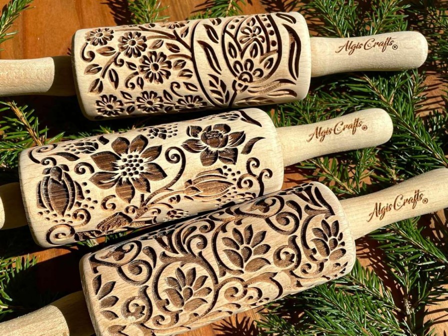 cat food Algis Crafts | Cats 3 Mini Embossed Rolling Pin Set. Wooden Laser Engraved Textured Rolling Pins For Cookies, Play Dogh, Clay With Meow Cats By Algis Crafts