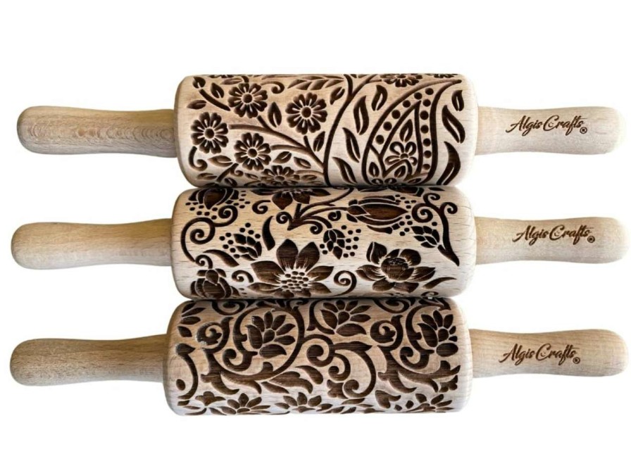 cat food Algis Crafts | Cats 3 Mini Embossed Rolling Pin Set. Wooden Laser Engraved Textured Rolling Pins For Cookies, Play Dogh, Clay With Meow Cats By Algis Crafts