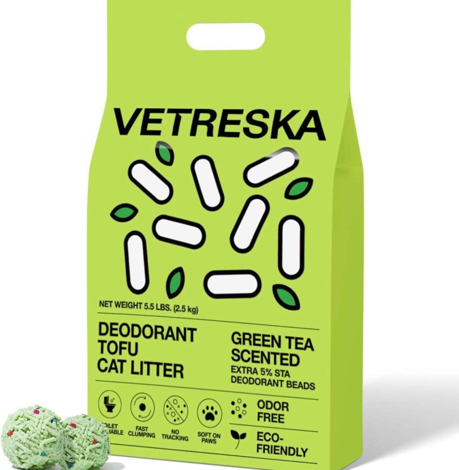 cat litter VETRESKA | Vetreska Tofu Cat Litter,Natural Pretty Kitty Litter Strong Clumping Flushable Cat Litter Pellets Ultra Absorbent Odor Control Tofu Litter,Dust-Free,Low Tracking,Eco-Friendly,Original(5.5Lb 1Bag)