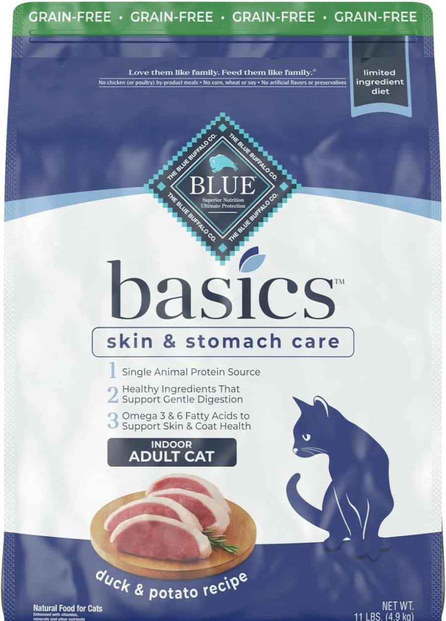 cat food dry Blue Buffalo | Blue Buffalo Basics Skin & Stomach Care Grain Free, Natural Indoor Adult Dry Cat Food, Fish & Potato 11-Lb