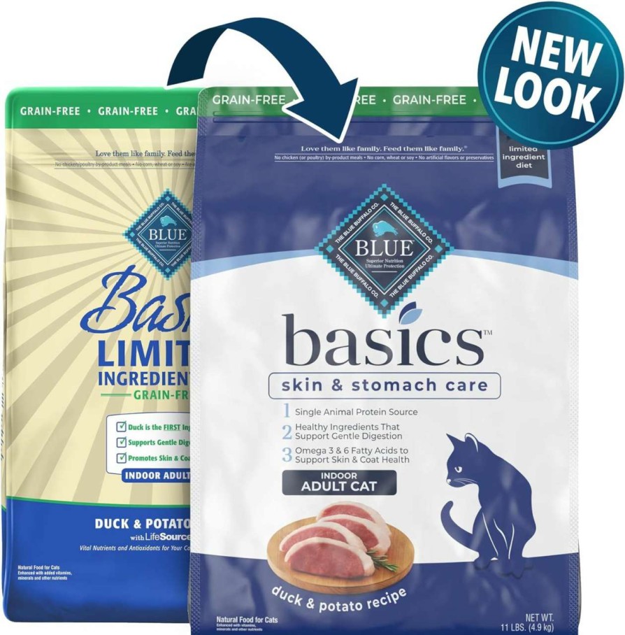 cat food dry Blue Buffalo | Blue Buffalo Basics Skin & Stomach Care Grain Free, Natural Indoor Adult Dry Cat Food, Fish & Potato 11-Lb