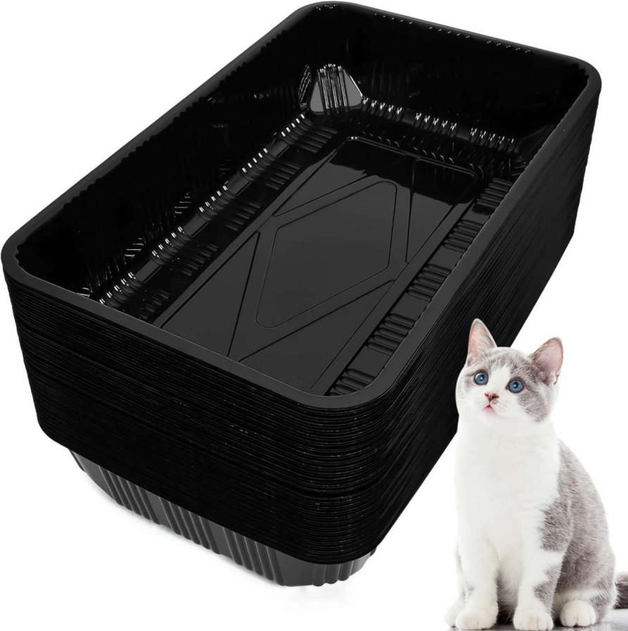 cat litter Tessco | 60 Pack Disposable Litter Boxes For Cats Litter Tray For Small Pets Kitten Plastic Litter Box Disposable Cat Litter Trays Recyclable Plastic Litter Box For Pet Travel, Black, 16.7 X 10.5 X 3.4 Inch