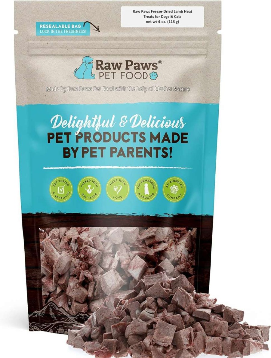 cat food dry Raw Paws | Raw Paws Freeze-Dried Lamb Heart Treats For Dogs & Cats, 4-Oz - Made In Usa - Natural Lamb Heart Dog Treats - Lamb Dog Treats - Real Meat Dog Treats - Grain Free Dog Treats Lamb, Lamb Treats For Dogs