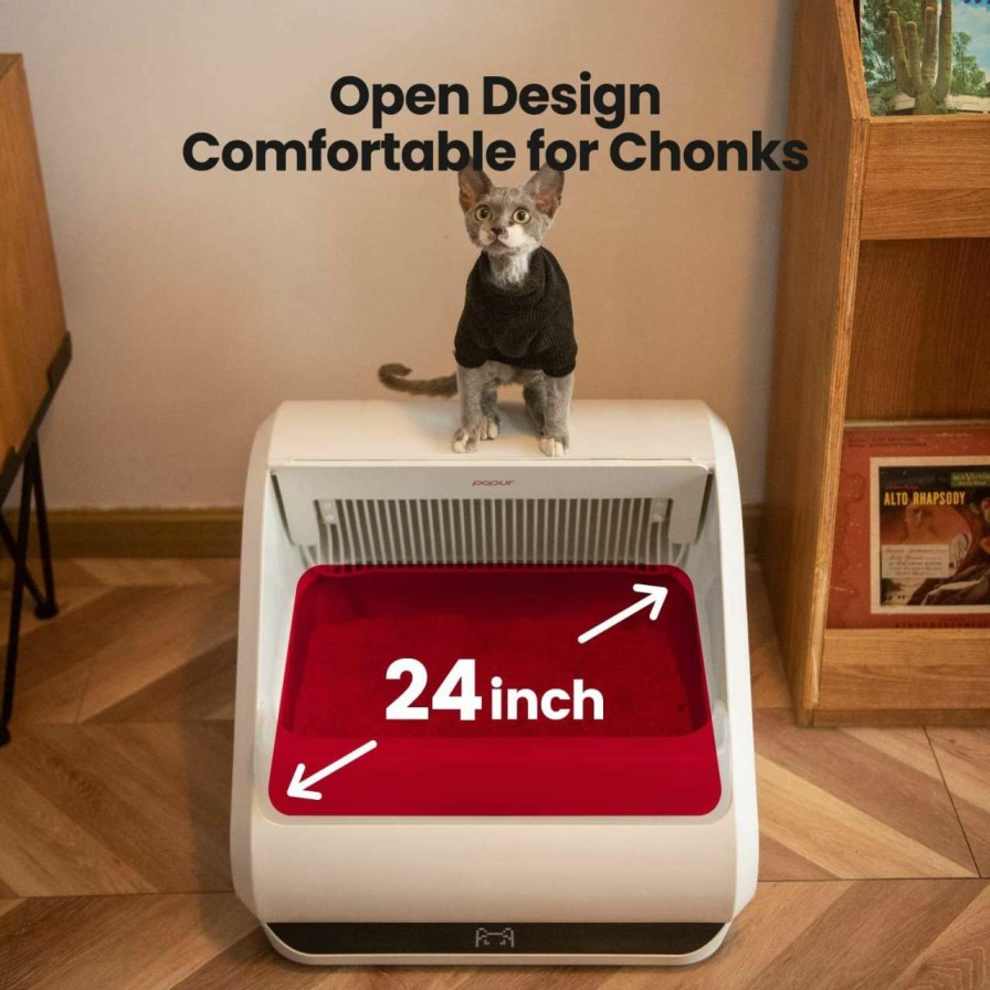 cat litter Popur | Popur X5 Automatic Cat Litter Box Self Cleaning - Auto Plastic Bin, Smart App Control & Odor Eliminator - No Smell Open Top Litter Tray Safe For Pet, Electric Kitty Robot Litter Pan Free From Scooping