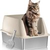 cat litter PETTERM | Petterm Stainless Steel Litter Box Xxl Cat Litter Box With Lid Extra Large Cappuccino Enclosed Metal Litter Pan With High-Sided And Scoop, Rust-Resistant & Odor-Control, Easy Cleaning For Large Cats