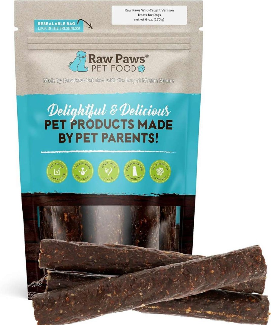 cat food dry Raw Paws | Raw Paws Wild-Caught Venison Treats For Dogs, 6-Oz - Packed In Usa - Real Meat Venison Jerky Dog Treats Free-Range Venison Dog Jerky Treats - All-Natural, Grain, Corn & Soy Free Venison Dog Treats