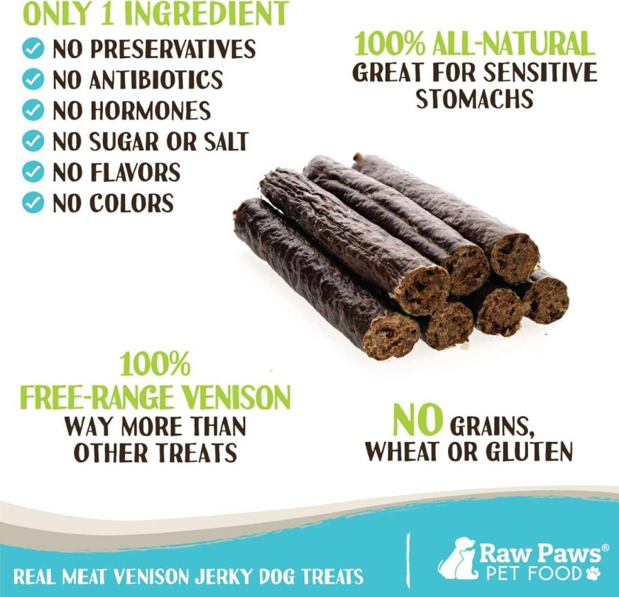 cat food dry Raw Paws | Raw Paws Wild-Caught Venison Treats For Dogs, 6-Oz - Packed In Usa - Real Meat Venison Jerky Dog Treats Free-Range Venison Dog Jerky Treats - All-Natural, Grain, Corn & Soy Free Venison Dog Treats