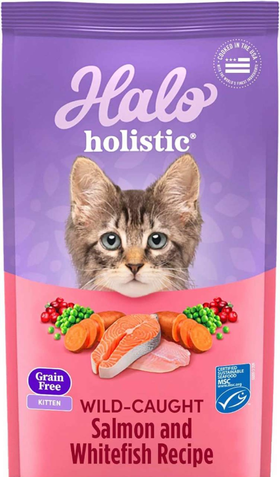 cat food Halo | Halo Holistic Kitten Food Dry , Grain Free Wild - Caught Salmon And Whitefish Recipe, Complete Digestive Health , Dry Cat Food Bag , Kitten Formula, 3-Lb Bag