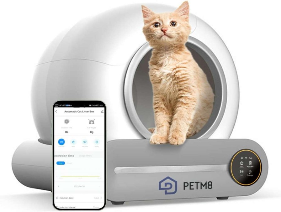 cat litter PETM8 | Petm8 Self-Cleaning Cat Litter Box,65L+9L Large Capacity Automatic Cat Litter Box,Safety Protection,No Scoop Litter, App Control,Odor Removal,Low Noise,Great For The Frequent Traveler&Multi Cats