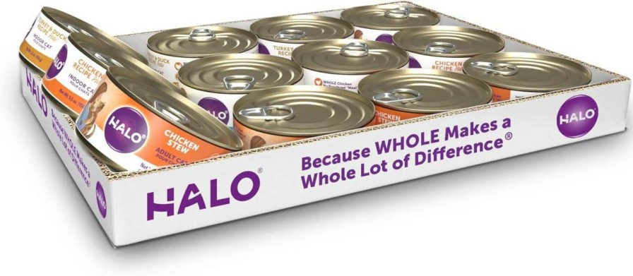 cat food Halo | Halo Adult Grain Free Wet Cat Food Soft Pate, Salmon Recipe In Broth, Healthy Cat Food With Real, Whole Salmon, 3 Oz Can (Pack Of 12)