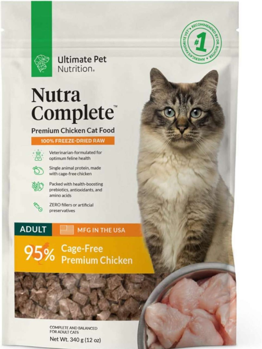 cat food dry ULTIMATE PET NUTRITION | Ultimate Pet Nutrition Nutra Complete Premium Chicken Cat Food - Freeze Dried Chicken Cat Food - Feline Freeze Dried Food (12 Oz)