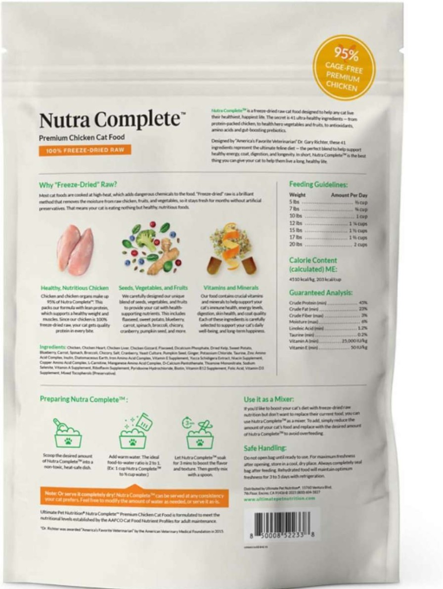 cat food dry ULTIMATE PET NUTRITION | Ultimate Pet Nutrition Nutra Complete Premium Chicken Cat Food - Freeze Dried Chicken Cat Food - Feline Freeze Dried Food (12 Oz)