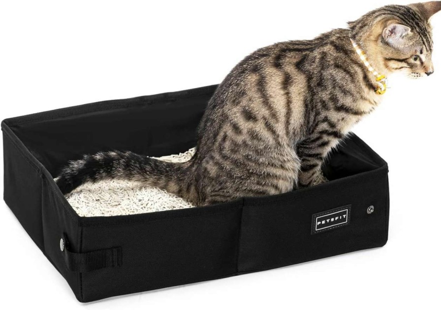 cat litter Petsfit | Petsfit Upgrade Travel Portable Cat Litter Box For For Medium Cats & Kitties,Leak-Proof, Lightweight, Foldable (Black(Without Lid), 15.5\" Lx12 Wx4.5 H)