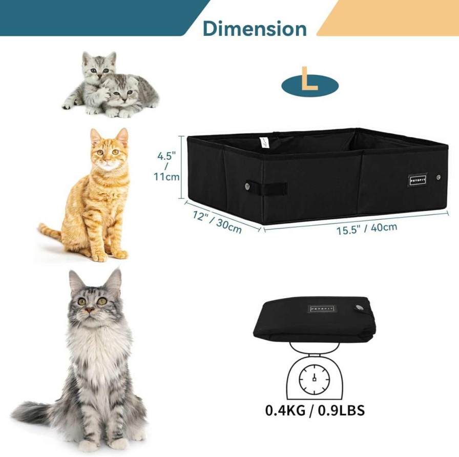 cat litter Petsfit | Petsfit Upgrade Travel Portable Cat Litter Box For For Medium Cats & Kitties,Leak-Proof, Lightweight, Foldable (Black(Without Lid), 15.5\" Lx12 Wx4.5 H)