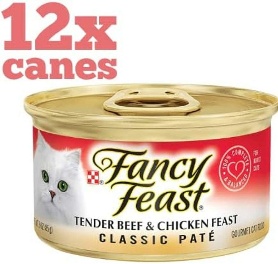 cat food wet LAIBY | Fancy Feast Tender Beef & Chicken Feast Classic Pate Wet Cat Food 3 Oz (Pack Of 12) | Kitten Wet Cat Food