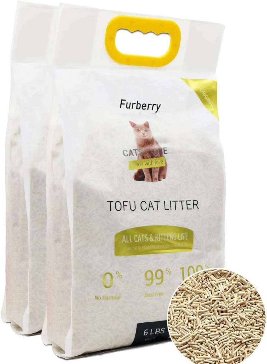 cat litter Furberry | Furberry Natural Soy Litter Tofu Cat Litter Clumping Flushable Litter Ultra Absorbent And Fast Drying Zero Dust Low Tracking, Unscented, 2 Pack