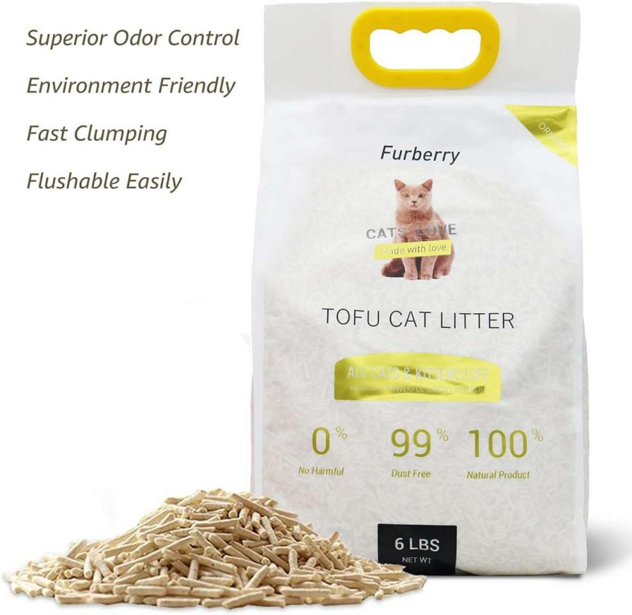 cat litter Furberry | Furberry Natural Soy Litter Tofu Cat Litter Clumping Flushable Litter Ultra Absorbent And Fast Drying Zero Dust Low Tracking, Unscented, 2 Pack