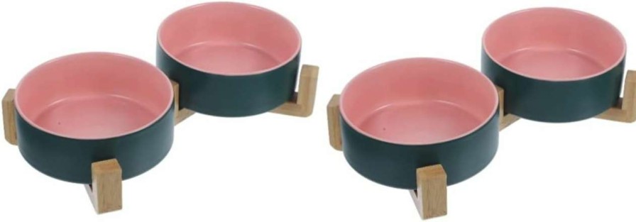 cat food balacoo | Balacoo 2 Sets Ceramic Cat Bowl Ceramic Water Bowl Ceramic Feeding Bowls Dog Feeding Bowls Lovely Pet Bowl Cat Food And Water Bowls Floor Feeding Bowl Dog Feeder Wooden Small Dog Food Bowl