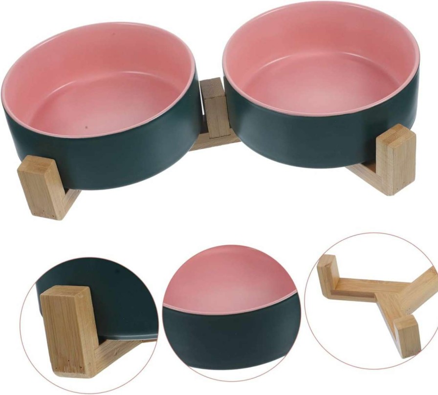 cat food balacoo | Balacoo 2 Sets Ceramic Cat Bowl Ceramic Water Bowl Ceramic Feeding Bowls Dog Feeding Bowls Lovely Pet Bowl Cat Food And Water Bowls Floor Feeding Bowl Dog Feeder Wooden Small Dog Food Bowl