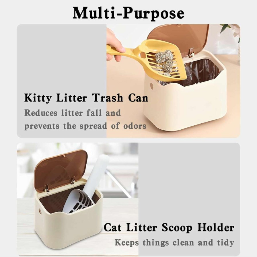 cat litter kathson | Kathson Cat Litter Trash Can With Press Type Lid, Smell Proof Cat Poop Small Bin With Bags, Cat Litter Scoop Holder Detachable Trash Container (Apricot Color)