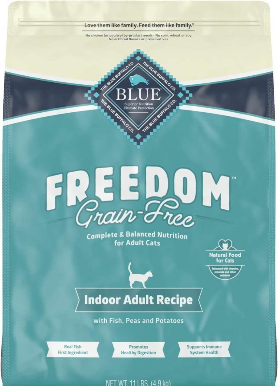 cat food Blue Buffalo | Blue Buffalo Freedom Grain Free Natural Indoor Adult Dry Cat Food, Fish 11-Lb