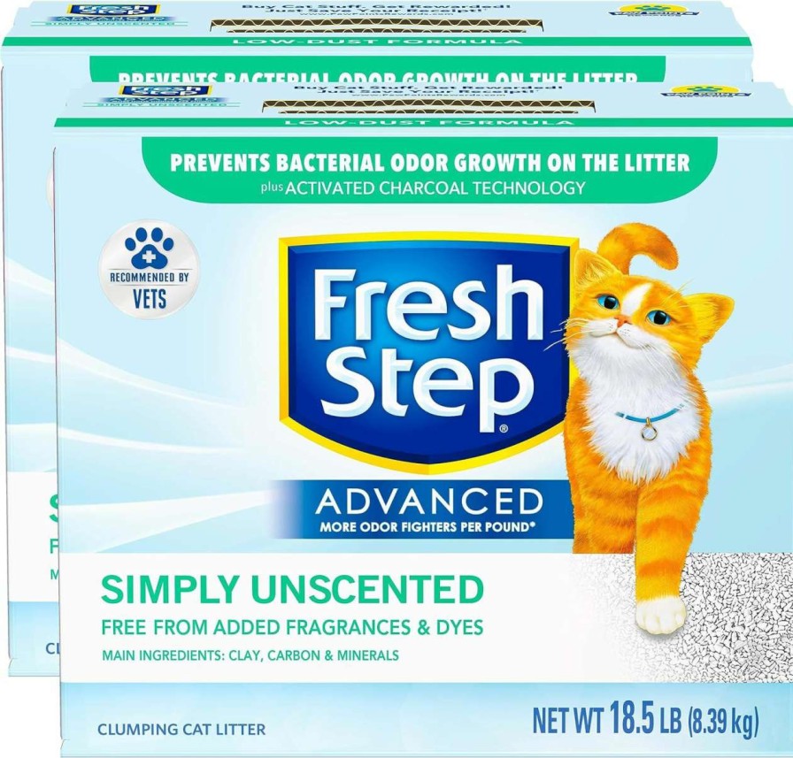 cat litter Fresh Step | Fresh Step Advanced, Unscented Clumping Cat Litter, Extra Large, 37 Lbs Total (2 Pack Of 18.5Lb Boxes)